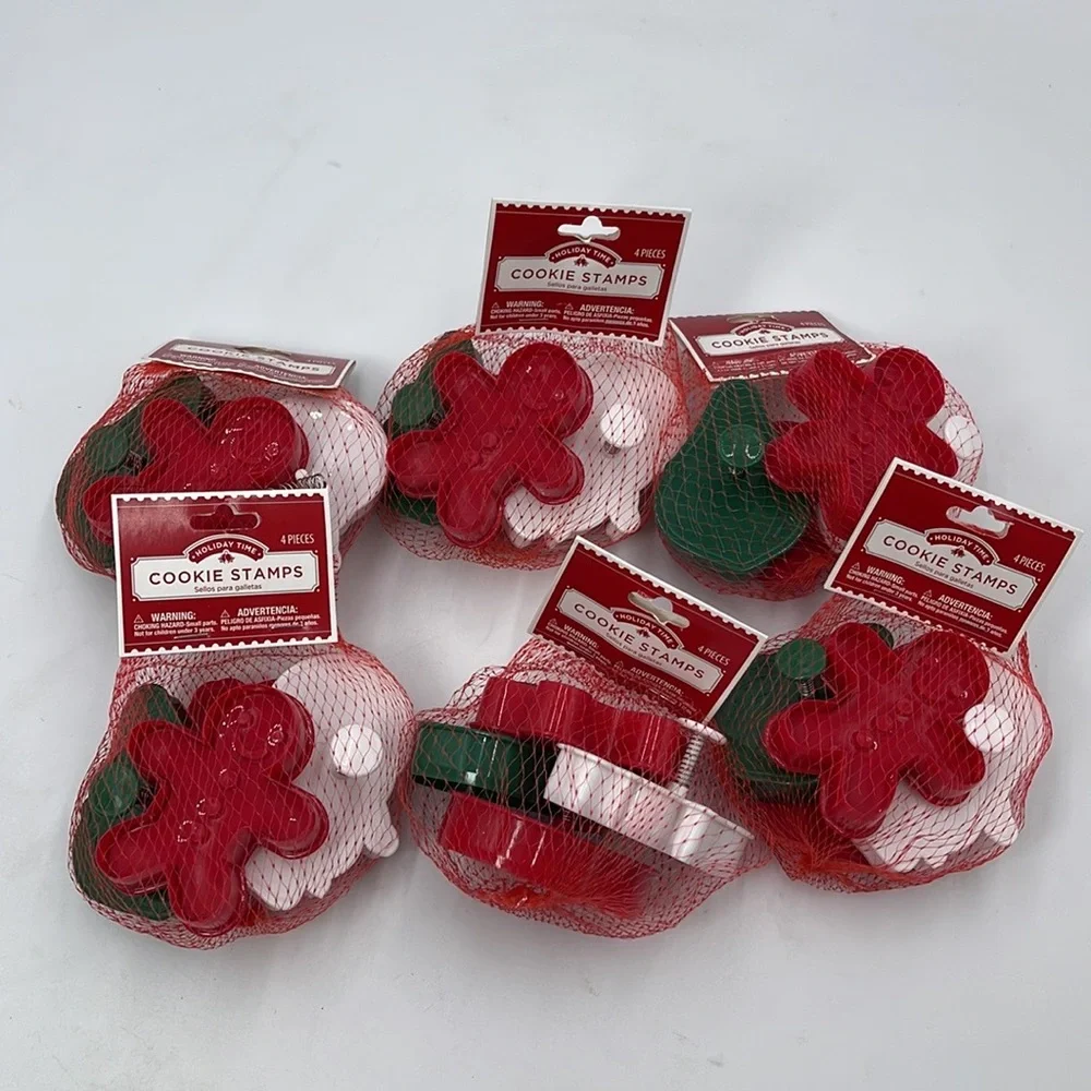 6Holiday Time Cookie Cutters / Stamps with Attached Handles ( 4 Piece in a pack)